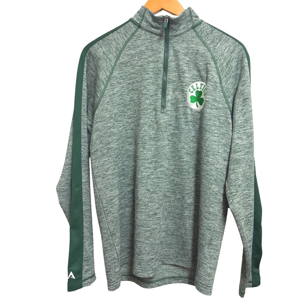 Boston Celtics NBA Basketball Quarter Zip Pullover Green Antigua Swatshirt M